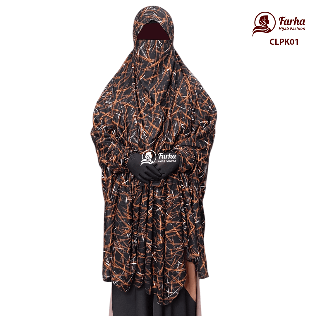 China Linen Print Khimar with Niqab - CLPK01 Images 01 For Farha Hijab Fashion