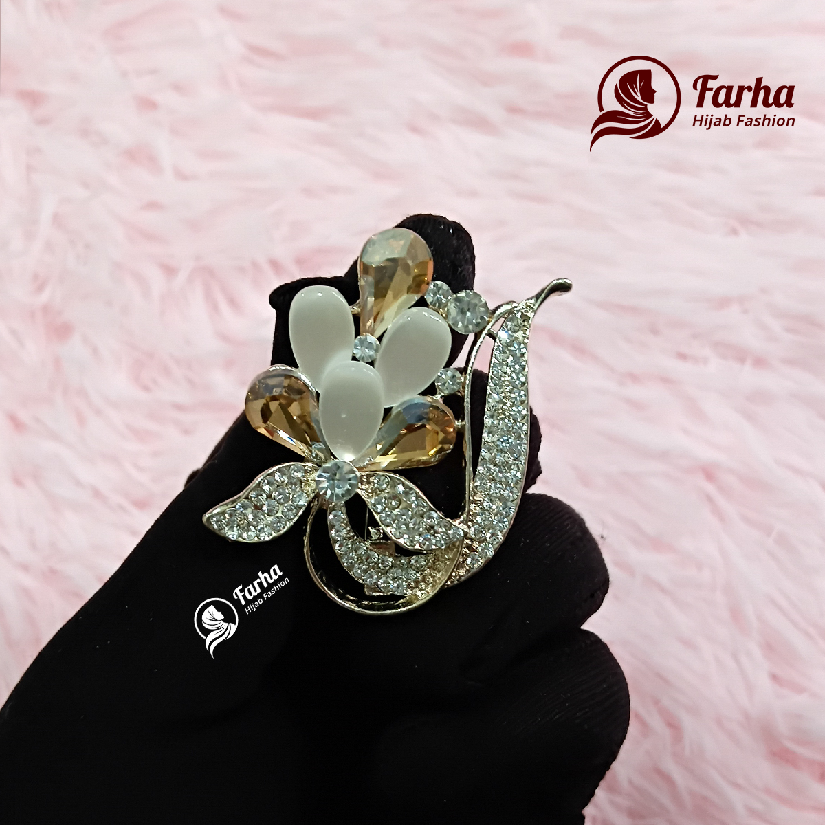 Flower Crystal Brooch images for Farha Hijab Fashion (3) Flower Crystal Brooch images for Farha Hijab Fashion