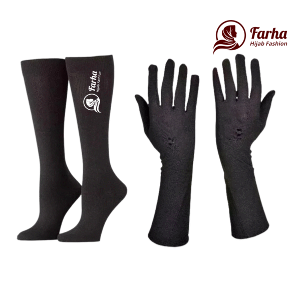 Hand Socks Combo (Hat & Pa Muja) - Black Images for Farha Hijab Fashion