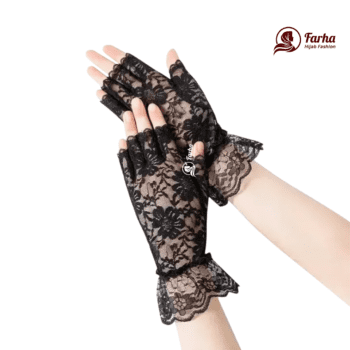 Premium Lace Fingerless Hand Socks (Hat Muja) – Black 04 images for farha hijab fashion